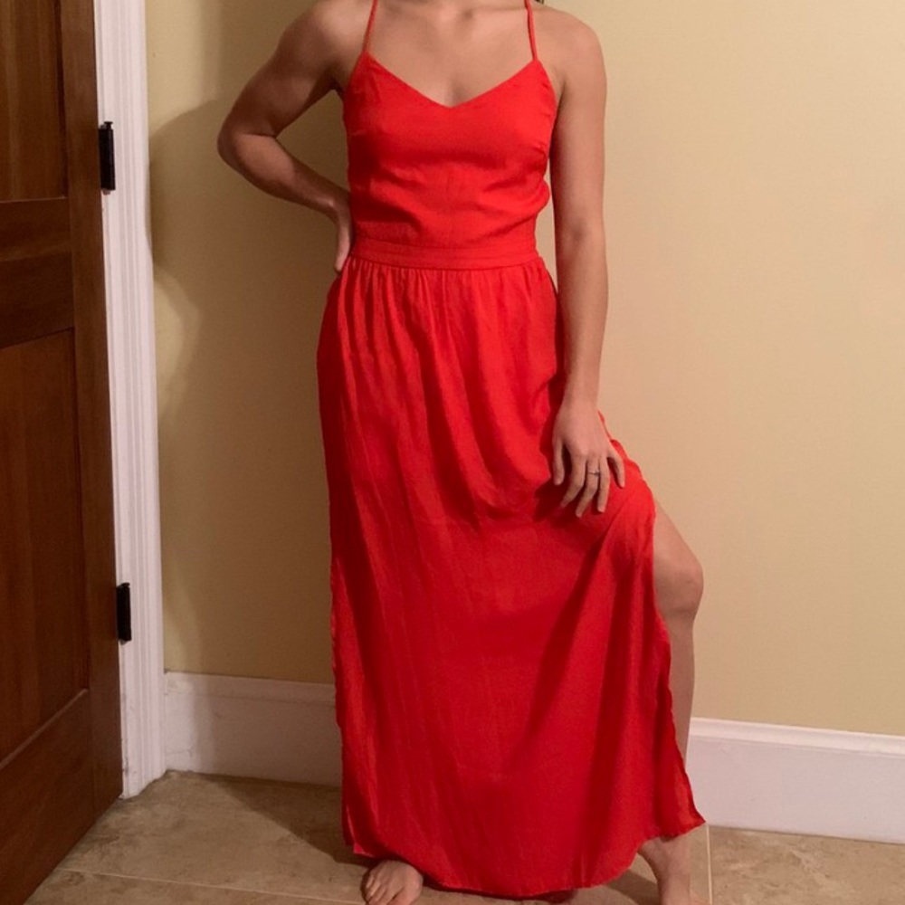 Orange cut-out side slit summer dress